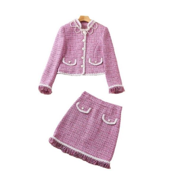 1009 xl 2022 autumn two piece dress long sleeve tweed empire fashion brand same style short pink skirt crew neck solid sh, White
1009 xl 2022 autumn two piece dress long sleeve tweed empire fashion brand same style short pink skirt crew neck solid sh, White
