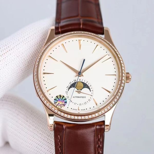 men's mechanical watch 39mm rose gold case bezel with diamond 925 super movement fully automatic chain moon phase series elegant classi, Slivery;brown
men's mechanical watch 39mm rose gold case bezel with diamond 925 super movement fully automatic chain moon phase series elegant classi, Slivery;brown