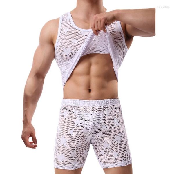 men's sleepwear mens hollow underwear see-through mesh loose home men singlet boxershorts sets male five-point panties breathable, Black;brown
men's sleepwear mens hollow underwear see-through mesh loose home men singlet boxershorts sets male five-point panties breathable, Black;brown