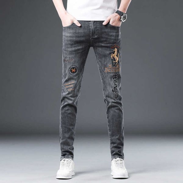 spring grey men's jeans edition elastic embroidery slim fit feet mid waist pants fashion brand casual men, Blue
spring grey men's jeans edition elastic embroidery slim fit feet mid waist pants fashion brand casual men, Blue