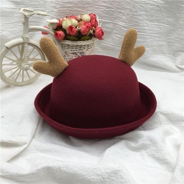 antlers christmas warm small bowler hat children male children solid color tweed autumn round british tide, Blue;gray
antlers christmas warm small bowler hat children male children solid color tweed autumn round british tide, Blue;gray