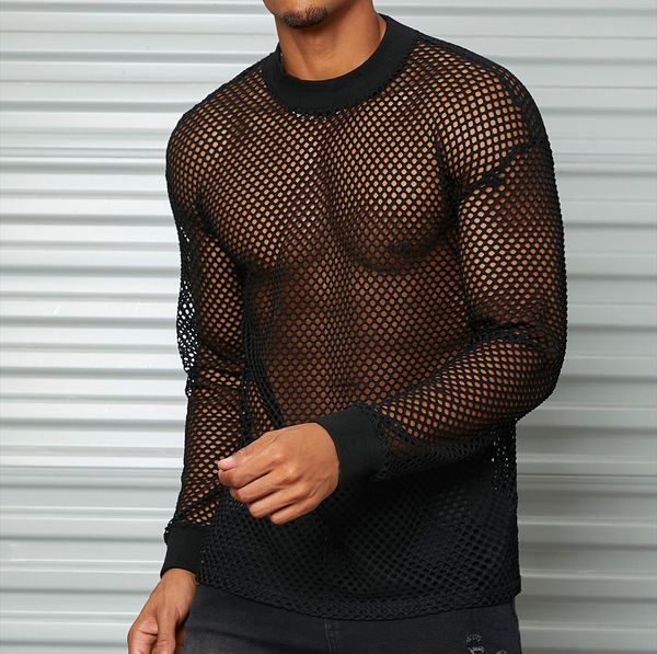 men t shirt hollow out see through o-neck streetwear long sleeve tee 2022 solid stylish party camisetas s-5xl, White;black
men t shirt hollow out see through o-neck streetwear long sleeve tee 2022 solid stylish party camisetas s-5xl, White;black