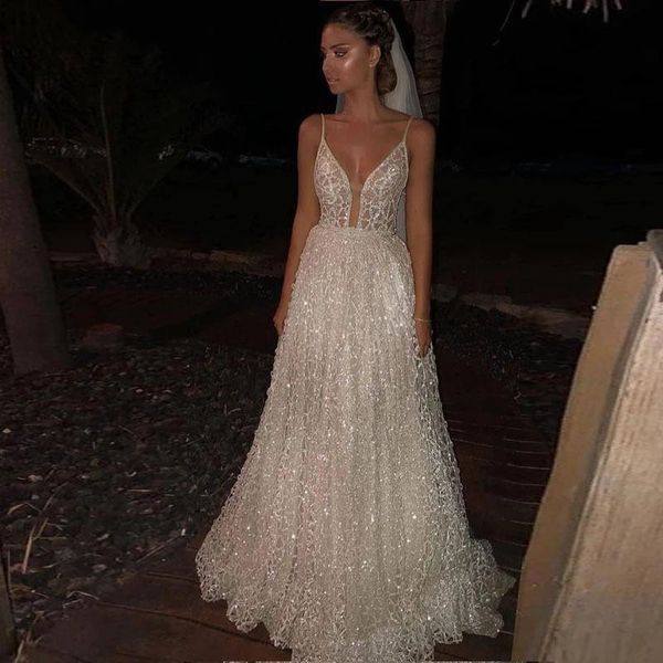 a line princess wedding dresses spaghetti strap glitter tulle bridal gowns vestidos de novia custom made, White
a line princess wedding dresses spaghetti strap glitter tulle bridal gowns vestidos de novia custom made, White