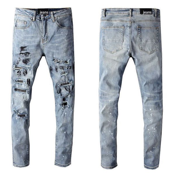 men's jeans amris pants designer amira fashion light studded holes high street brand splash patch elastic slim leggings denim cotton fi, Blue
men's jeans amris pants designer amira fashion light studded holes high street brand splash patch elastic slim leggings denim cotton fi, Blue
