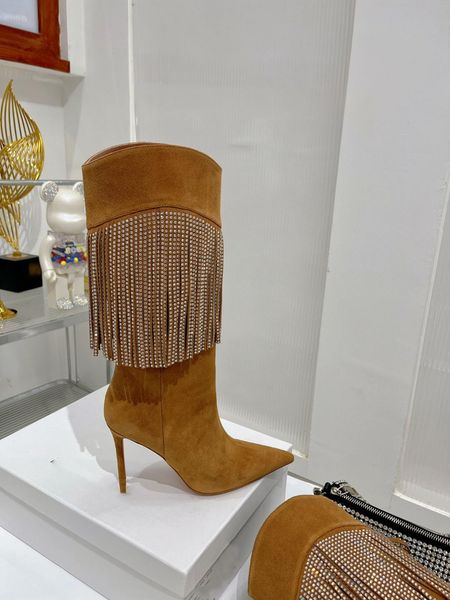 new boots in autumn and winter of 2022 european american style cattle frosted leather rhinestone tassel thin heel women's high, Black
new boots in autumn and winter of 2022 european american style cattle frosted leather rhinestone tassel thin heel women's high, Black