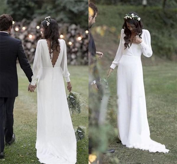 simple bohemian country wedding dresses v-neck backless long sleeve beach plus size wedding dress vestido de novia cheap, White
simple bohemian country wedding dresses v-neck backless long sleeve beach plus size wedding dress vestido de novia cheap, White