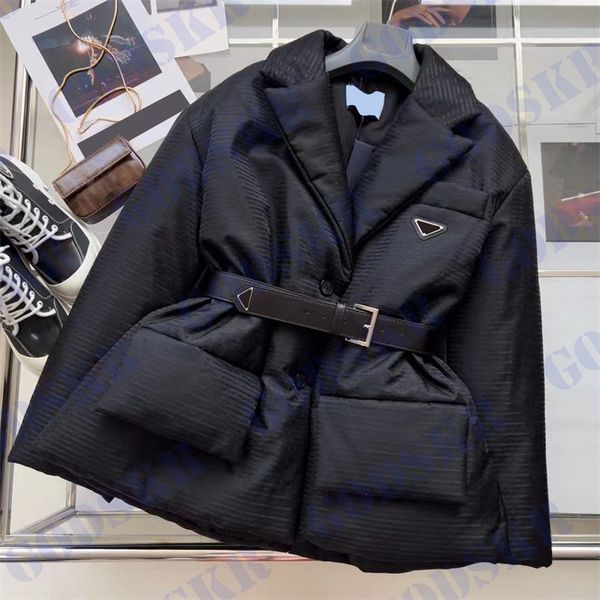 short suit down jacket triangle logo coat for women fashion black outerwear with belt, Black;brown
short suit down jacket triangle logo coat for women fashion black outerwear with belt, Black;brown