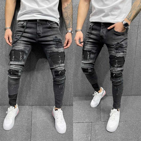 grey street motorcycle worn out hole cloth paint dot elastic skinny jeans male, Blue
grey street motorcycle worn out hole cloth paint dot elastic skinny jeans male, Blue