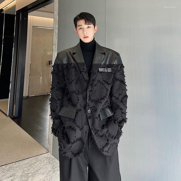 men's suits men's wear korean streetwear pu leather patchwork jacquard suit for male 2022 autumn loose long sleeve blazers, White;black
men's suits men's wear korean streetwear pu leather patchwork jacquard suit for male 2022 autumn loose long sleeve blazers, White;black