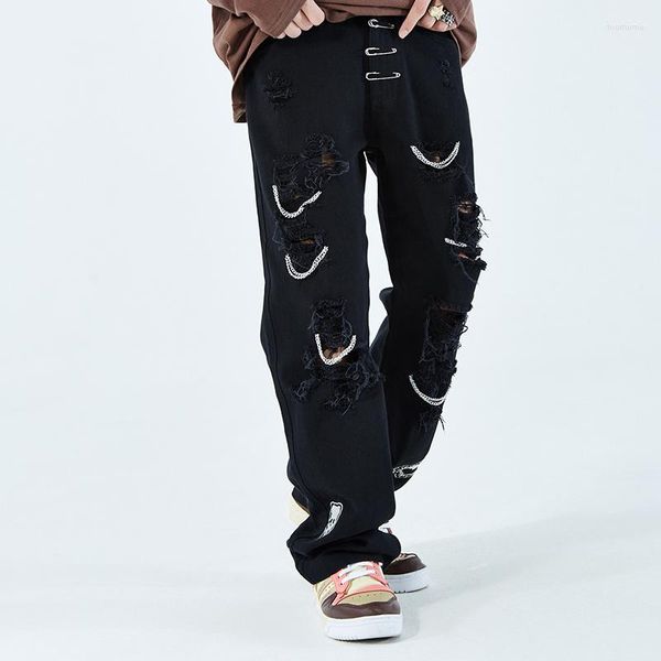 men's jeans hip hop washed destroyed silm fit flare pant high street embroidery hanging chain hole ripped micro flared men, Blue
men's jeans hip hop washed destroyed silm fit flare pant high street embroidery hanging chain hole ripped micro flared men, Blue