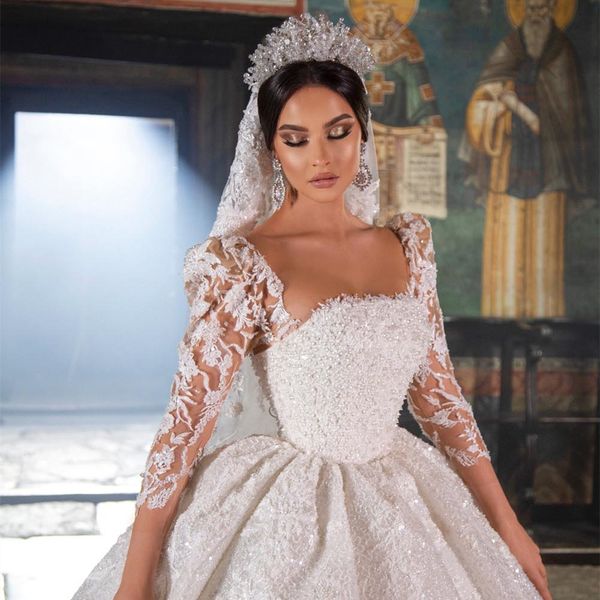 elegant ball gown wedding dresses appliques long sleeves bateau sparkling sequins beads lace ruffles sparkling floor length sparkling bridal, White
elegant ball gown wedding dresses appliques long sleeves bateau sparkling sequins beads lace ruffles sparkling floor length sparkling bridal, White