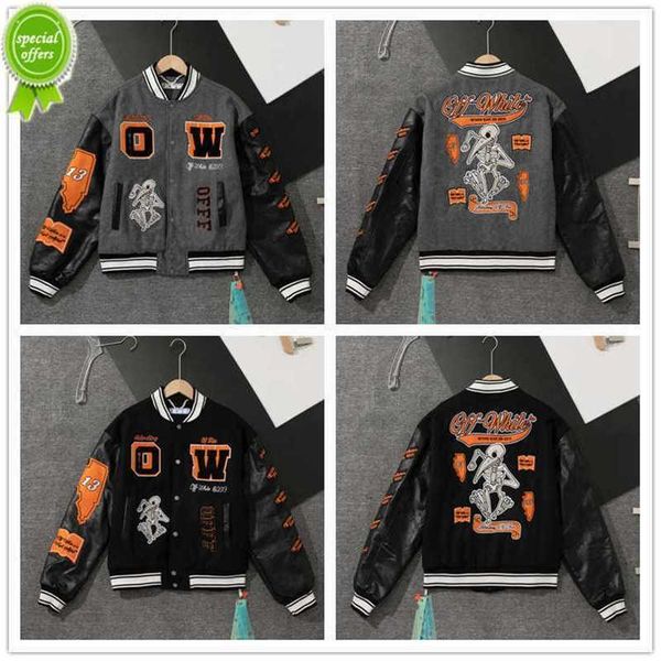 fleece men's jacket 2022 spring and autumn new fashion brand offs style ow embroidered patchwork bomber woolen lovers', Black
fleece men's jacket 2022 spring and autumn new fashion brand offs style ow embroidered patchwork bomber woolen lovers', Black