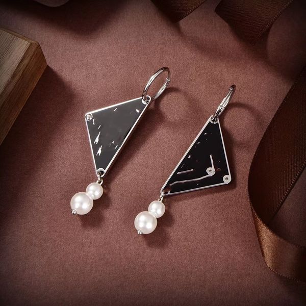 fashion dangle earrings p designer black oil triangle double two pearl charm earrings for women jewelry with box, Silver
fashion dangle earrings p designer black oil triangle double two pearl charm earrings for women jewelry with box, Silver