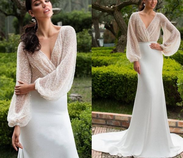 2023 luxury wedding dress v-neck long puffy sleeve boho bridal gowns backless sequin beads satin vestidos de noiva robe de mariage, White
2023 luxury wedding dress v-neck long puffy sleeve boho bridal gowns backless sequin beads satin vestidos de noiva robe de mariage, White