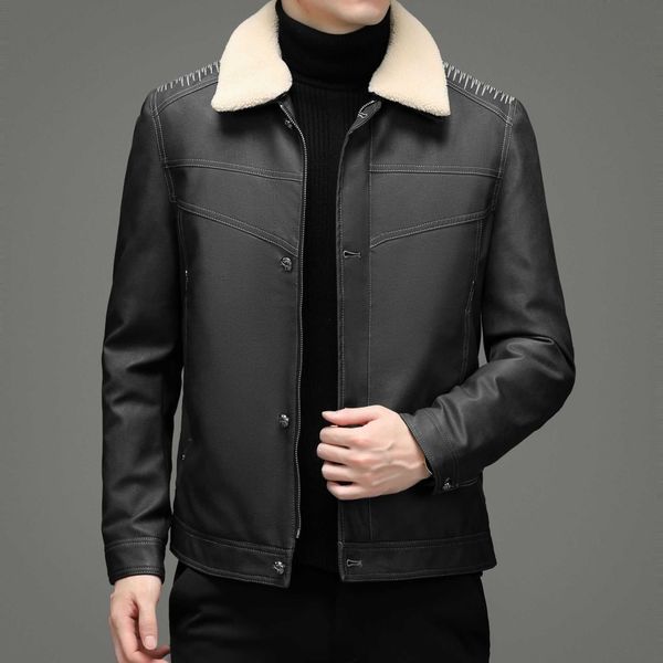 down jacket men's business casual denim leather detachable collar warm, Black