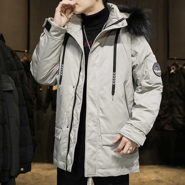 winter men's new wool collar hooded slim fashion brand casual warm white duck down jacket, Black
winter men's new wool collar hooded slim fashion brand casual warm white duck down jacket, Black