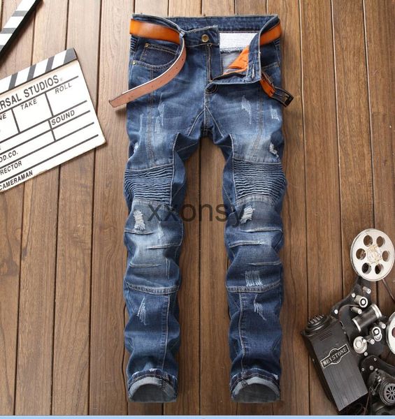 men's pleated stitch hole jeans new designer men jeans famous brand slim fit mens printed jeans denim pants 7113 ilh0, Blue
men's pleated stitch hole jeans new designer men jeans famous brand slim fit mens printed jeans denim pants 7113 ilh0, Blue