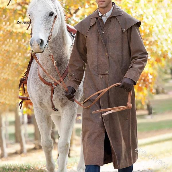 men's wool cowboy leather coat vintage style winter frockcoat full sleeve retro inverness great steampunk riding jacket, Black
men's wool cowboy leather coat vintage style winter frockcoat full sleeve retro inverness great steampunk riding jacket, Black