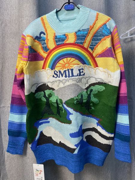 high version casual dresses rainbow sweater female embroidered letter sweater crew neck pullover 2023 luxury clothing, Black;gray
high version casual dresses rainbow sweater female embroidered letter sweater crew neck pullover 2023 luxury clothing, Black;gray