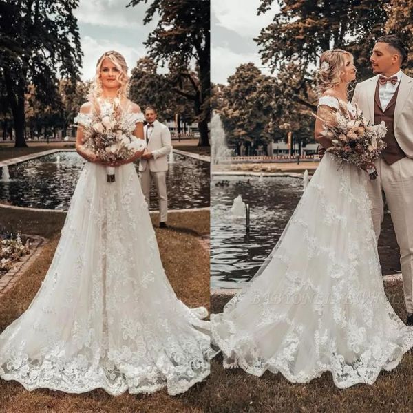 2023 gorgeous lace wedding dresses bridal gown applique a line off the shoulder straps plus size custom made beach garden vestido de novia, White
2023 gorgeous lace wedding dresses bridal gown applique a line off the shoulder straps plus size custom made beach garden vestido de novia, White