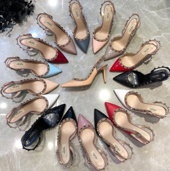 women pointed shoes rivets sandals 6cm 8cm 10cm thin heels shallow patent leather black shiny wedding shoes with box and dust bag size 34-44
women pointed shoes rivets sandals 6cm 8cm 10cm thin heels shallow patent leather black shiny wedding shoes with box and dust bag size 34-44