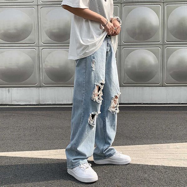 high street jeans men's trendy hip hop wide leg pants summer thin straight loose casual daddy, Blue
high street jeans men's trendy hip hop wide leg pants summer thin straight loose casual daddy, Blue