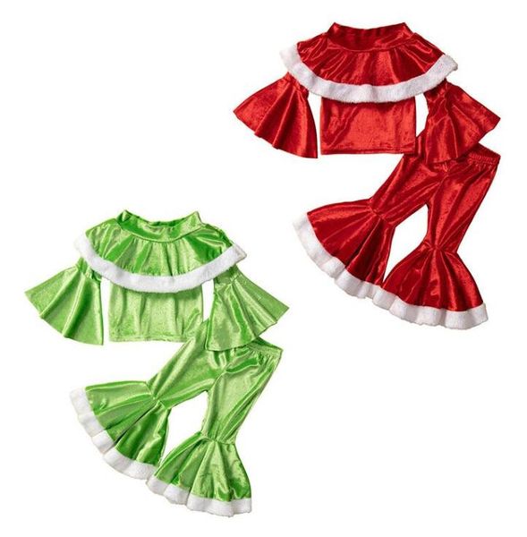 children clothing set girls christmas outfits green ruffle flared pants party velvet sets 2023 new year costume for child, White
children clothing set girls christmas outfits green ruffle flared pants party velvet sets 2023 new year costume for child, White