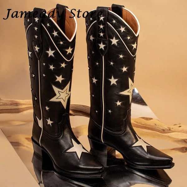 boots women star print western cow chunky heel knee high autumn winter pointed knight slip on gladiator botas mujer t221028, Black
boots women star print western cow chunky heel knee high autumn winter pointed knight slip on gladiator botas mujer t221028, Black