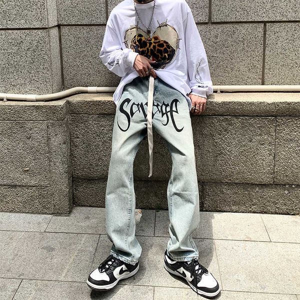 high street jeans men hiphop loose fried straight leg pants autumn letters wide, Blue
high street jeans men hiphop loose fried straight leg pants autumn letters wide, Blue