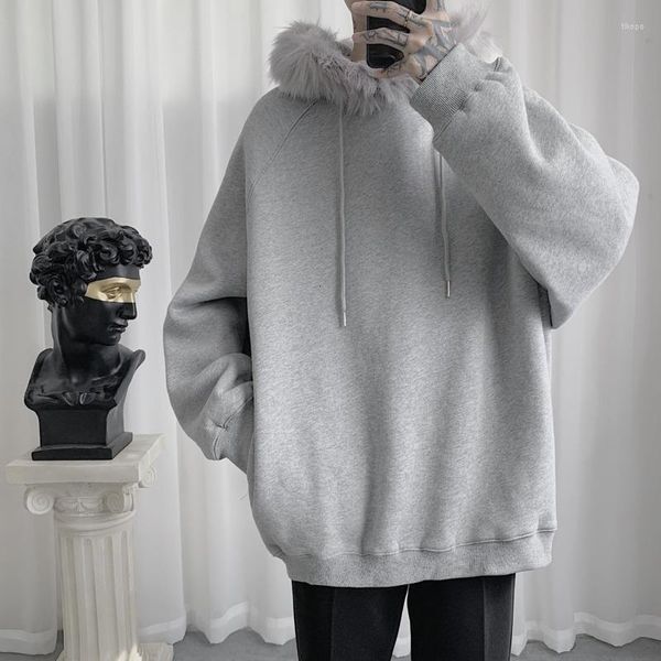 men's hoodies plus velvet padded men's fashion solid color fur collar hooded sweatshirt men streetwear loose hip hop hoodie mens h, Black
men's hoodies plus velvet padded men's fashion solid color fur collar hooded sweatshirt men streetwear loose hip hop hoodie mens h, Black
