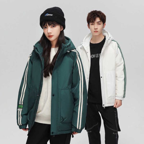 for men in winter new style cold proof and warm hooded coat couples' striped fashionable clothes, Black
for men in winter new style cold proof and warm hooded coat couples' striped fashionable clothes, Black