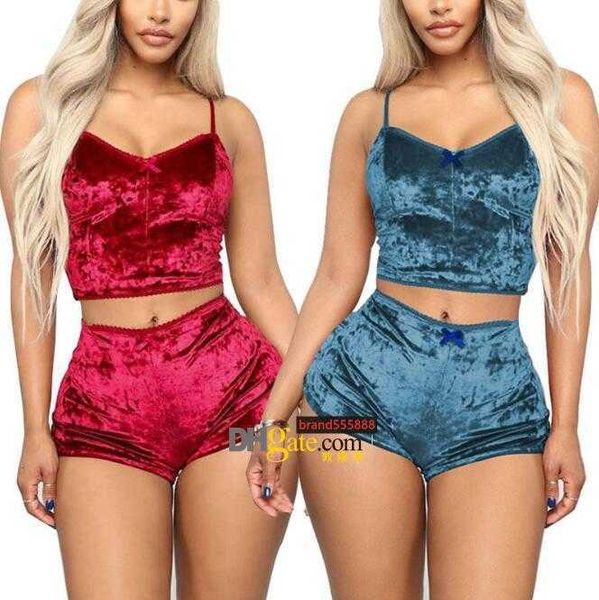 women pajamas sets velvet two piece suits ladies sleepwear female vest shorts set summer womens nightwear, Black;red
women pajamas sets velvet two piece suits ladies sleepwear female vest shorts set summer womens nightwear, Black;red