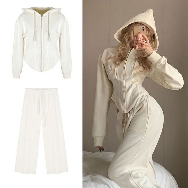 women's two piece pants solid hoodies set women fall casual clothes long sleeve hooded trousers matching suit spring female zipper, White
women's two piece pants solid hoodies set women fall casual clothes long sleeve hooded trousers matching suit spring female zipper, White