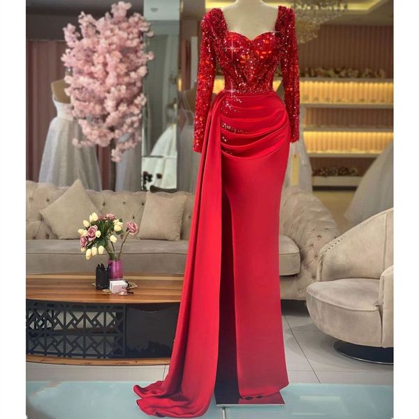 red sparkly mirror prom dresses long sleeves v neck 3d lace appliques sequins evening dresses satin beaded side slit, Black
red sparkly mirror prom dresses long sleeves v neck 3d lace appliques sequins evening dresses satin beaded side slit, Black