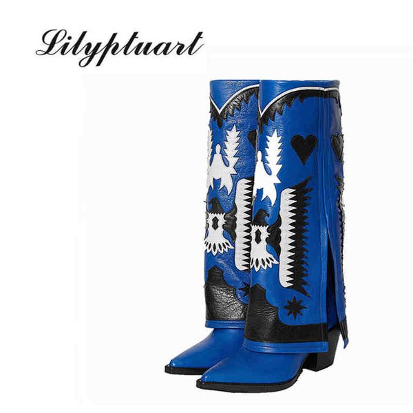 boots real leather ethnic totem embroidery women cowboy mid cow flipped edge be toe high heels lady long 220901, Black 
boots real leather ethnic totem embroidery women cowboy mid cow flipped edge be toe high heels lady long 220901, Black