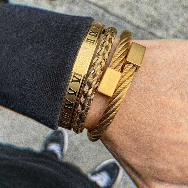 stainless steel men's bracelet 3 unids luxury bracelet/hip hop style gold with roman numerals, Golden;silver
stainless steel men's bracelet 3 unids luxury bracelet/hip hop style gold with roman numerals, Golden;silver