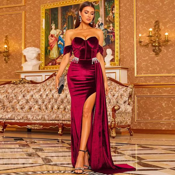 sweetheart special occasion dresses collar wrap hip temperament small trailing split party dress xh1779, Black
sweetheart special occasion dresses collar wrap hip temperament small trailing split party dress xh1779, Black