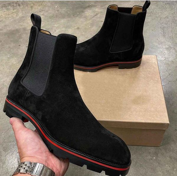 famous winter brand men boots red soles melon spikes motorcycle boot suede & calfskin grained leathers lug sole alpinono booties original bo, Black
famous winter brand men boots red soles melon spikes motorcycle boot suede & calfskin grained leathers lug sole alpinono booties original bo, Black