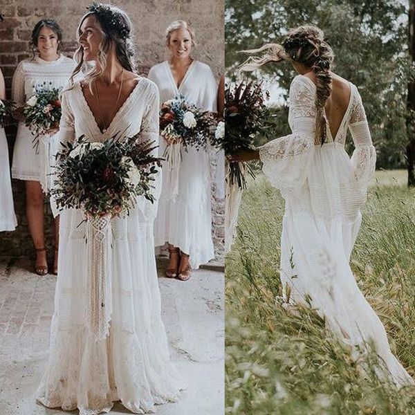 lace boho wedding dresses long sleeves a-line backless sweep train pleats beach bridal gowns bride dress vestido de noiva, White
lace boho wedding dresses long sleeves a-line backless sweep train pleats beach bridal gowns bride dress vestido de noiva, White