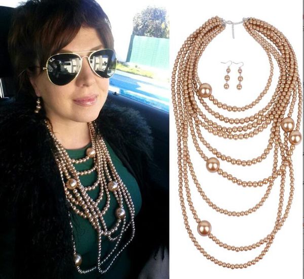 euramerican fashion exaggerated multi-layer pearl pendant necklace earrings suit long sweater chain, Silver
euramerican fashion exaggerated multi-layer pearl pendant necklace earrings suit long sweater chain, Silver