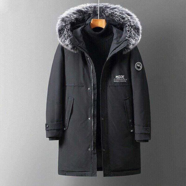 winter for men medium long hooded large fur collar men's thick white duck down coat, Black
winter for men medium long hooded large fur collar men's thick white duck down coat, Black