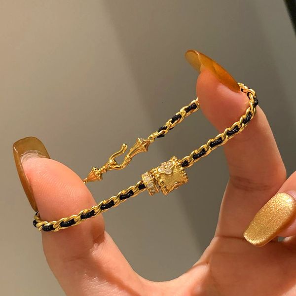 Luxury Brand Designer Jewelry Xiaohongshu Hot-Selling Gold Running Ring Black Gold Bracelet For Women Simple Fashionable Little Style Chain Brushed Sparkling Br