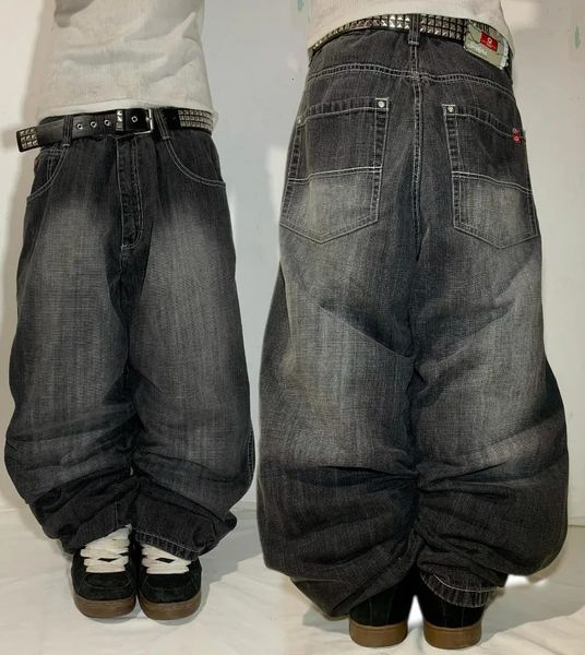 Gothic Fashion Black Solid Colour Washed Old Casual Jeans Men Y2K Streetwear Vintage High Waist Baggy Wideleg Pants