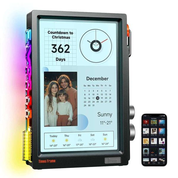 Divoom Times Frame Smart HD Screen 10.1" DIY Digital Clock Crypto Stocks Weather Calendar | Tech Gift Desk Setup