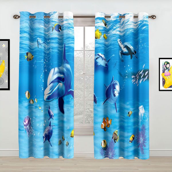 YL-37088 High-precision Customized 3D Curtain Printing Finished Landscape Wave Curtain Blackout Curtain