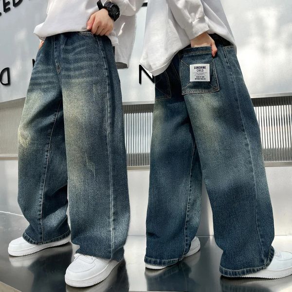Spring Autumn Kids Casual Jeans for Big Boy Child Fashion Vintage Trousers Cotton Sweatpants Teenage Baby Boys Clothes