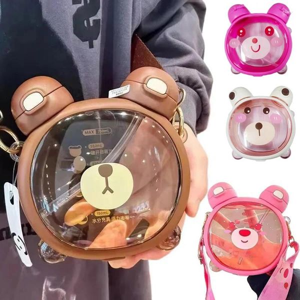 Water Bottles 750MLCute Bear Kettle Straw Bottle Summer Tritan Drinking Plastic Kawaii Children Cup For School
