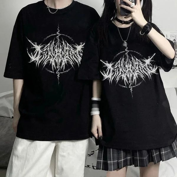 Men's Women Tshirt 90s Vintage Hip Hop Streetwear Kawaii Fashion Casual Tops Men T Shirt Lightning Letter Print Y2K Goth Punk