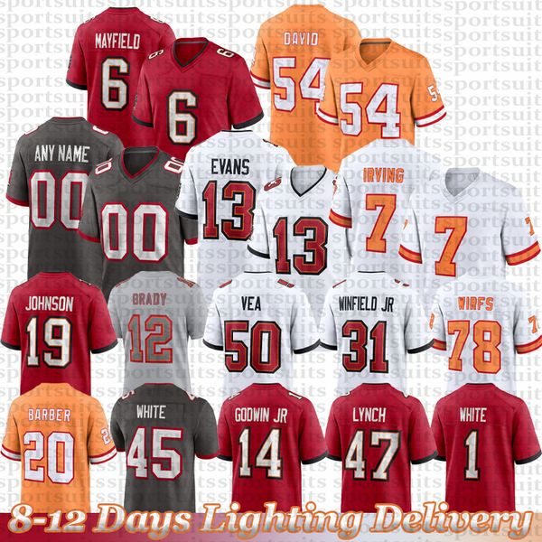 Buccaneerss Jersey#6 Baker Mayfield Football Jersey #13 Mike Evans Tom Brady Lavonte David Vita Vea Bucky Irving Jalen Mcmillan Kancey Graham Barton Jerseys Men-image