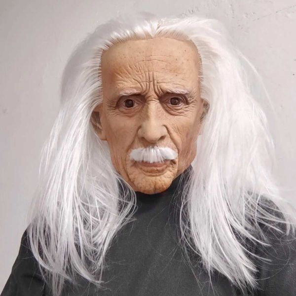 Realistic Full Head Latex Mask with Beard for Men Long White Hair Halloween Costume Party Prop Old Man Cosplay HeadgearXJ250905